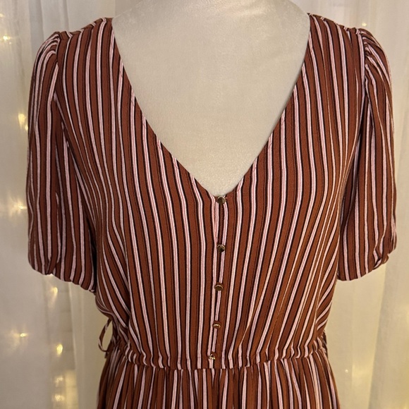 LOFT Striped Midi Dress in Brown and Cream - Picture 3 of 6